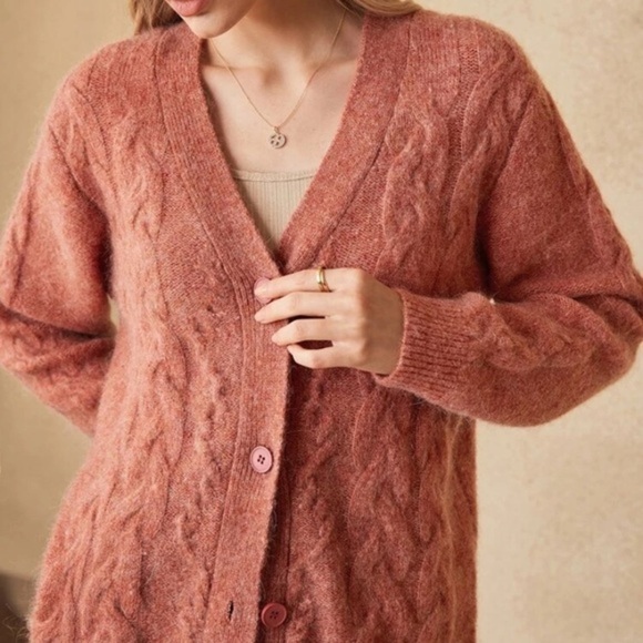 Premium Wool-Mix Button Up Relaxed Fit Cardigan - NEW - Picture 3 of 6